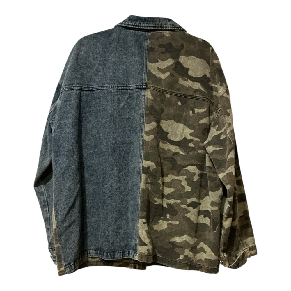 ODDY Oversized Mixed Medium Denim & Camo Shacket Jacket 2XL Button Front Pockets - Picture 2 of 8